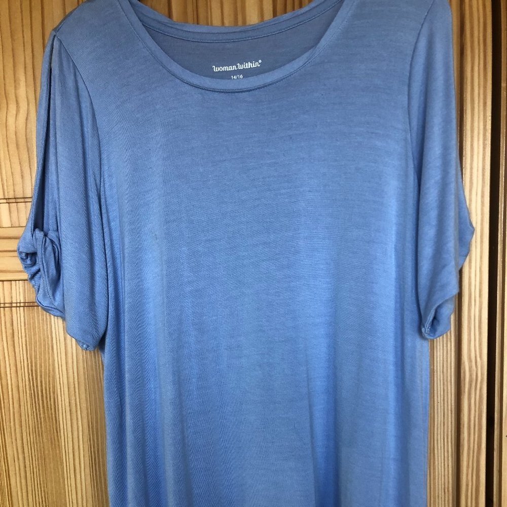 Woman Within tee with cut out twisted sleeves M